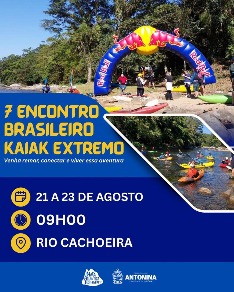 De 21 a 23 de agosto, Antonina recebe atletas, instrutores e amantes do kayak extremo de diversas regiões do Brasil para a 7ª edição do Encontro Brasileiro de